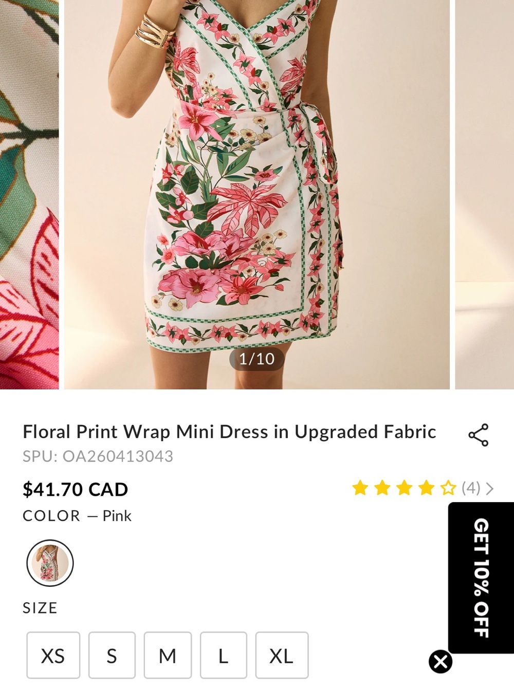 Commense Pink Floral Wrap Mini Dress on Cream - Picture 4 of 4